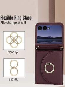 Ốp lưng kiêm ví đeo chéo AWQUER bằng da PU giả, phù hợp với Galaxy Z Flip 7 6 5 4 3 5G, có khe đựng thẻ, túi đựng điện thoại kèm vòng đeo tay, phù hợp với Galaxy ZFlip7 ZFlip6 ZFlip5 ZFlip4 ZFlip3, có chân đế, chống RFID. - Màu Đỏ Sâu - Xem 9