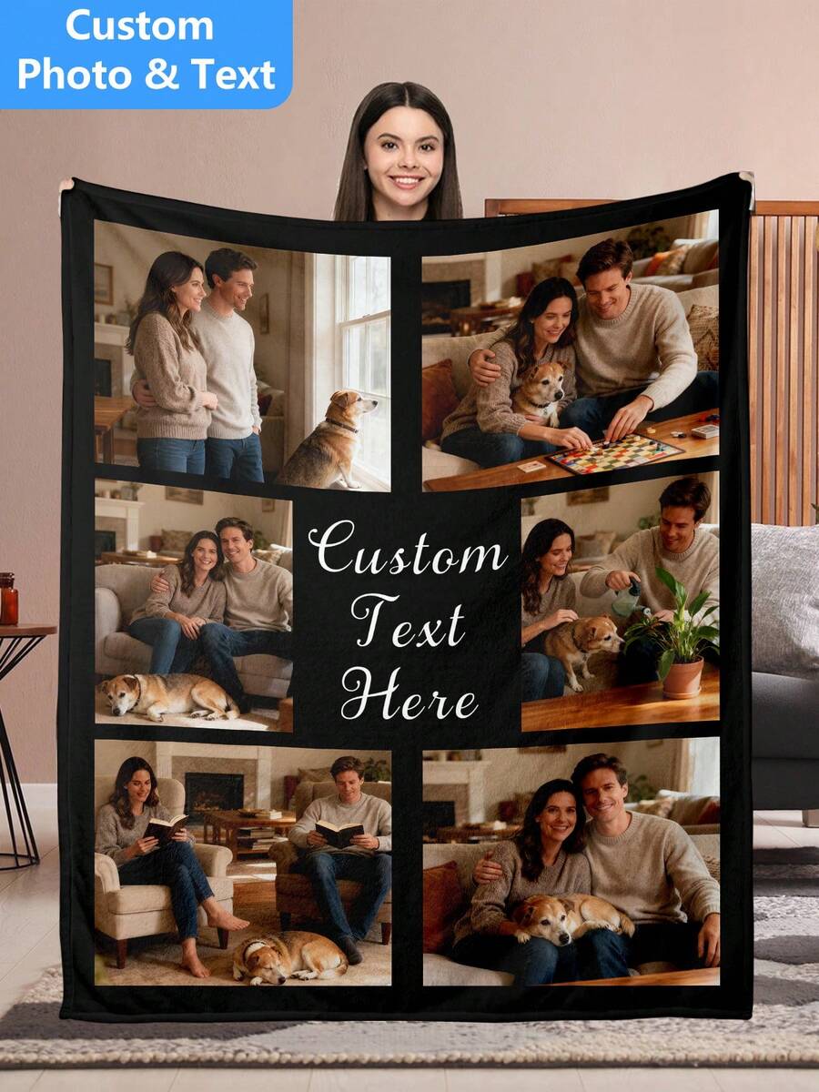 Custom Personalized Photo Flannel Blanket, Customize Your Own Picture Wedding Couple Family Throw Blanket With Any Photo, Soft Flannel Throw Blanket Digital Printing, 280gsm, All-Season Comfort Polyester Blankets Great Gift For Friend, Family, Wedding, Birthday,Warm,Soft,Comfortable,Cozy Personalized Ideal Gifts For Him,Her,Boyfriend,Girlfriend,Dad,Mom,Family,Friends,Pets ,For Anniversaries,Valentine's Day,Mother's Day,Birthdays,Father's Day,Weddings,Graduation,Christmas,Housewarming Sofa,Bed,Car,Bedroom,Living Room,Office,Outdoor Camping,Beach,Wall Decoration - 樣式-2 - 查看 1