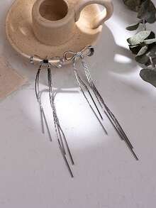 1 对简约蝴蝶结流苏吊坠，适合女性日常佩戴 - 銀色 - 查看 5