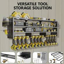 49" W Large Power Tool Organizer Wall Mount, 4 Layer Heavy Duty Metal Tool Storage Rack With 12 Drills Holder, Utility Racks For Garage Workshop, Ideal Garage Organization - 8槽-4層 - 查看 7