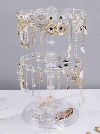 1 件简约时尚多层旋转耳环收纳架，女士耳环展示架，可整理手镯、项链、小饰品、发饰等。