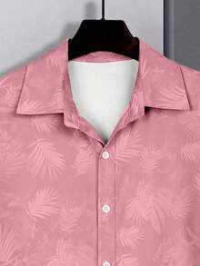 FEIAO Men's Retro Vintage Printed Short Sleeve Shirt, Polyester Fabric, Lightweight For Summer: Fashionable And Versatile, Suitable For Casual Daily Wear And Travel - Pink - View 6