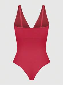 1 pieza Mono moldeador sin costuras para mujer, diseño convertible con tirantes desmontables, control de abdomen y elevación de glúteos, moldeado corporal completo para uso al aire libre/bikini - Rojo - Ver 11