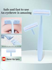 2pcs Professional Stainless Steel Precision Eyebrow Razor & Face Trimmer, Suitable For Beginners (Male & Female) - Includes 1 Replacement Blade, Protective Cap, And Easy-To-Use Design For Precise Shaving, Eyebrow Shaping, And Grooming - Portable Manual Tool For Home & Travel, Personal Care Accessory | Replaceable Blades, Precision Shaping Tool - Baby Blue - View 5