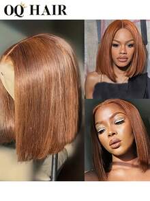OQ Hair Chocolate Color Straight 180%~250% Density 14 Inch Short Bob Human Hair T Part 13x4x1 Lace Frontal Wigs Pre-Plucked Natural Hairline Frontal Human Hair Real Human Hair Wigs Wear And Go Glueless Wig Human Hair Free Gifts Free Shipping Christmas Wigs Y2k Human Hair Wig Christmas Gifts Hair Accessories 100 Human Hair Wigs Holiday Vacation For Women - S4 - View 3