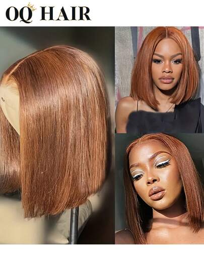 OQ Hair Chocolate Color Straight 180%~250% Density 14 Inch Short Bob Human Hair T Part 13x4x1 Lace Frontal Wigs Pre-Plucked Natural Hairline Frontal Human Hair Real Human Hair Wigs Wear And Go Glueless Wig Human Hair Free Gifts Free Shipping Christmas Wigs Y2k Human Hair Wig Christmas Gifts Hair Accessories 100 Human Hair Wigs Holiday Vacation For Women