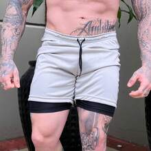 Kit Of 2 Men's 2-In-1 UV Sports Shorts, DryFit, For Gym, Training, Running, Cycling - 套件 2 灰色 - 查看 3