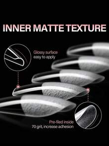 450/240/120片装中号棺材形亚克力美甲贴片，15种尺寸，内侧半磨砂亚克力假指甲，适用于美甲沙龙和DIY美甲，可作为美甲贴片或美甲用品。 - 無色 - 查看 2