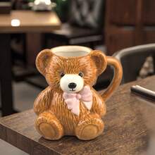 Cabin Kangaroo 1pc High-Value Cute Teddy Bear Design Mug, Cartoon Style Ceramic Couple Mug, Birthday Gift Mug, Adorable Teddy Bear Element Mug, Ceramic Material Couple Drinking Cup, Adding Warmth And Fun - 彩色 - 查看 6