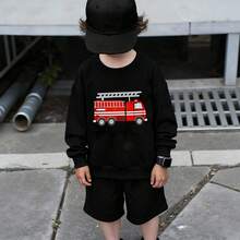Young Boy Cool Street Style Letter Print Crew Neck Sweatshirt - Black - View 8