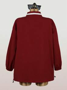 Spring Summer Fashion Solid Color Street Loose Tops Casual Women's Letter Printing Draw Rope V-Neck Y2k Top For Women - Màu Đỏ Sâu - Xem 3