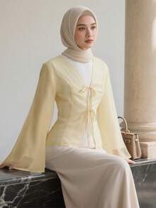 Muslimah Outfit Women,Muslimah Blouse,Shirt Long Sleeve For Women Blouses Shirts,Yellow Top
