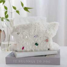Caja de pañuelos de lujo con pedrería de felpa para la sala de estar y el dormitorio - Elegante accesorio decorativo suave, bolsa y dispensador decorativo para almacenamiento de pañuelos de papel, funda elegante para caja de pañuelos para el hogar, ornamento acogedor para mesas y escritorios, accesorio decorativo para el hogar que se puede regalar, perfectamente coordinado con interiores contemporáneos, mejorando la luz ambiente con textura de felpa, construcción para uso diario, fácil acceso a los pañuelos, colocación versátil en mesas de centro, aparadores, mesitas de noche y escritorios de tocador, regalo ideal para inauguración de casa y ocasiones especiales - Caja de pañuelos - Ver 1