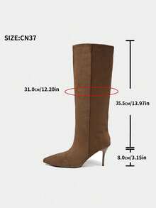 New Autumn Women's Suede Pointed Toe High Heel Tall Boots,Kitten Heels - Khaki - View 8
