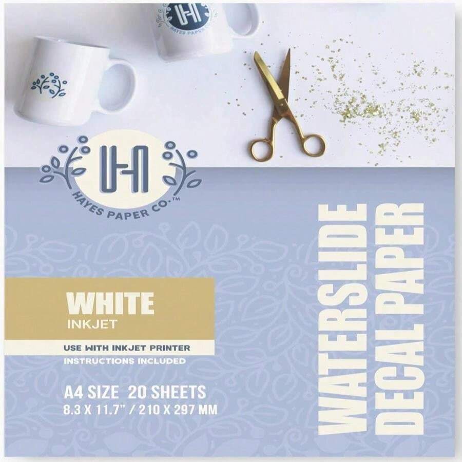 Hayes Paper, Waterslide Decal Paper INKJET WHITE 20 Sheets Premium Water Slide Transfer Paper, Bright White, A4 Size, 8.25 X 11.7 Inch - Màu B - Xem 1