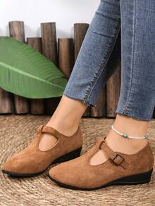 Giày lười da lộn thời trang thoải mái, dây khóa phẳng - màu nâu - Xem 3