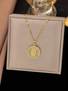 1pc Fashionable & Minimalist Gold-Color Four-Leaf Clover Pendant Necklace (OPP Bag Packaging) - Yellow Gold - View 5
