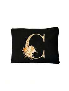 Bolsa de cosméticos con inicial de flor de la serie A-Z, de unicolor, bolsa de almacenamiento con patrón de letra retro simple y elegante, regalo de Navidad, bolsa de almacenamiento de artículos pequeños, bolsa de almacenamiento multifuncional, bolsa de almacenamiento de esmalte de uñas, bolsa de almacenamiento de cosméticos de moda, neceser, bolso, bolsa de almacenamiento plegable ligera, bolsa de compras simple, bolso de regalo para maestros, enfermeras, médicos, maestros, adecuado para el almacenamiento de cosméticos de viaje personal