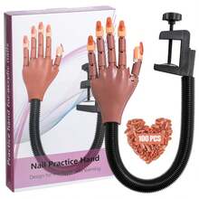 Practice Hand For Acrylic Nails-Fake Flexible Movable Practice Nail Hand Practice For Acrylic Nail Kit, Maniquin Hand For Nail Practice With 100 Pcs Refill Nail Tips For Christmas Gifts, Valentine's Day Gifts