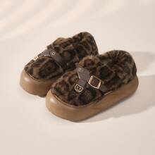 豹纹保暖内衬女士冬季鞋，韩版时尚低帮加厚保暖绒面户外拖鞋，新款冬季鞋 - 棕色 - 查看 11