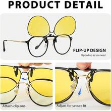 Aviator Clip On Night Vision Driving Glasses Over Prescription Glasses Flip Up Yellow Anti Glare Polarized - Multicolor - View 6