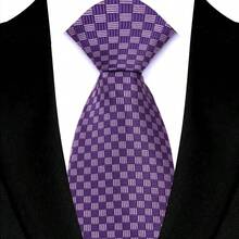 GOADAFOO Fashion Dark Purple Color 8CM Tie Men Necktie Floral Plaid Dot Ties For Man Groom Jacquard Woven Neck Tie For Business Wedding Party Gift