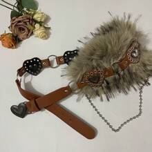 1pc Bohemian Vintage Brown Fuzzy Waist Belt For Women, Suitable For Skirts, Woven - Multicolor - View 5