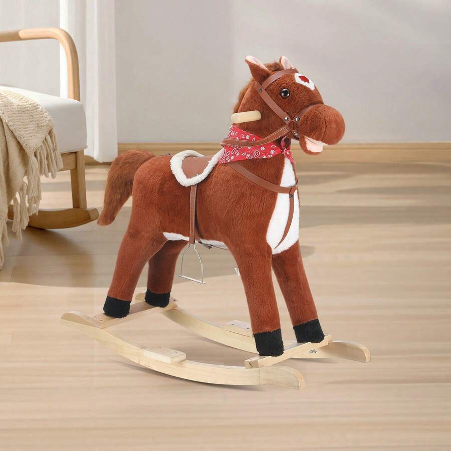 Brown Pony Rocking Chair,Unicorn Rocking Chair,Elephant Baby Rocking Horse For Toddlers 6 Months To 3 Years, Cute & Graceful Grey Elephant Rocker For Baby Girl, Stuffed Plush Ride-On Rocking Animal, Easy To Assemble - Brown-spotted Horse - View 1