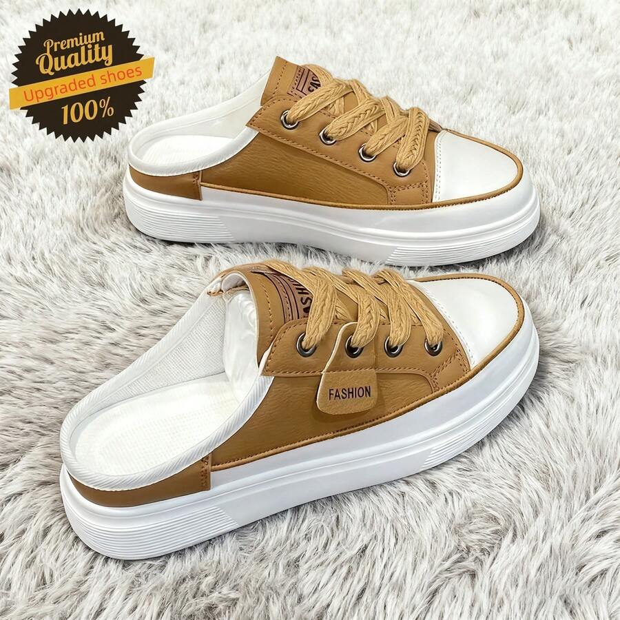 A Lazy Person's Delight! These Platform Half-Slippers In White, Brown, And Black Are A Hit. The Thick Sole Hides Your Figure, Instantly Transforming You Into A Taller, Slimmer Figure. The Slip-On Design Is Incredibly Convenient, Offering Both Comfort And A Stylish Look. Perfect For Summer Outings Or Casual Lounging, These Shoes Are Sure To Turn Heads! - 升級款黃色 - 查看 1