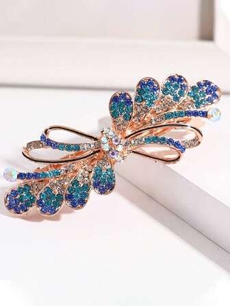 1 pieza Pinza para moño con decoración de rhinestones de colores, adecuada para coleta, fiesta, boda y ocasiones especiales, accesorio de cabello lindo, peinado elegante, artesanía delicada