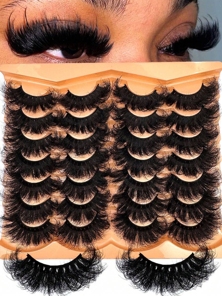 14 Pairs Extra Thick & Fluffy Cat Eye False Eyelashes, Natural Soft Faux Mink Lashes 3D Messy Mink Lashes, Dramatic Lengthening & Curling Full Strip Lashes For Beauty Makeup, Reusable For Daily & Party Use - Fluffy Lashes - View 1