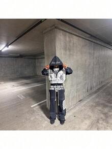 Niche Design Hoodie Personalized Hip-Hop Style Loose Harajuku Dark Sweater + Sweatpants - 黑色褲子 - 查看 3
