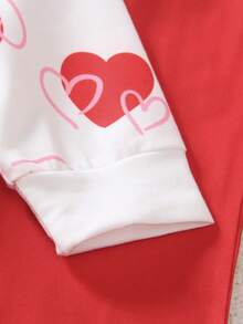 2pcs/Set Tween GirlsHeart Print Sweatshirt Top And Flared Pants Set, Fashion New Style, Spring/Autumn