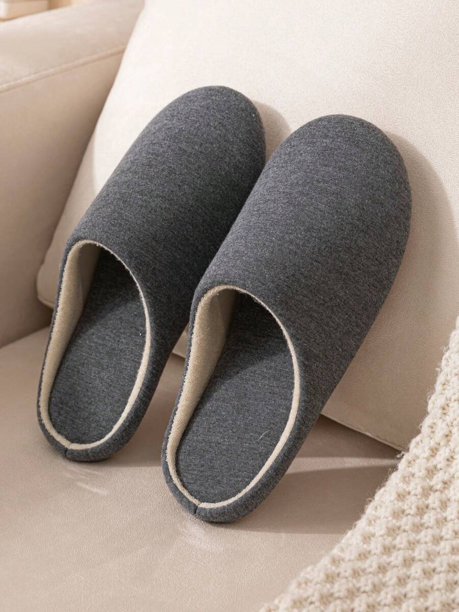 Grey Simple Men's Slippers, Unisex Couples Casual House Shoes, TPR Sole, Quiet & Lightweight, Suitable For All Seasons - Dark Grey - View 1
