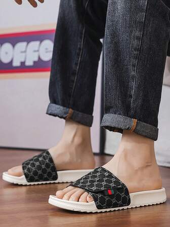 Herrtofflor för sovrummet, moderiktiga och mångsidiga för kontor, badrum, inomhus och utomhus, svartvita halkfria strand- och sportsandaler i plusstorlek