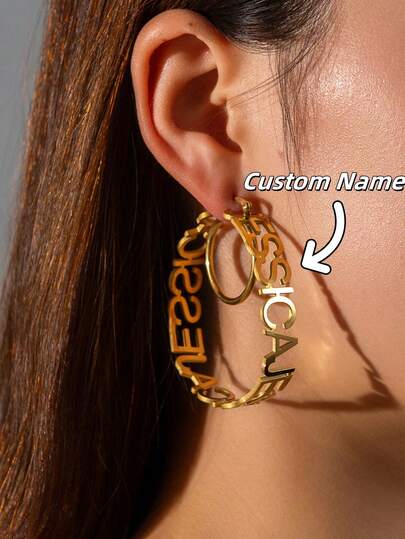 Khuyên tai vòng bằng thép không gỉ khắc tên theo yêu cầu, khuyên tai chữ tròn tùy chỉnh kích thước 30-70mm, khuyên tai vòng tròn mạ vàng/bạc/vàng hồng cá nhân hóa, khuyên tai chữ cái đầu phong cách Hip Hop, quà tặng cho bạn gái, phù dâu, kèm hộp quà.