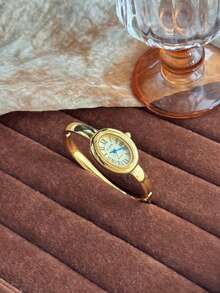 1 件金色手镯式石英表，时尚休闲，适合日常佩戴，也是理想的返校/毕业礼物 - 金色 - 查看 6