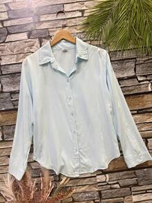 Women's Long-Sleeved Shirt Made Of Beautiful Viscose Fabric. - 淺蘭 - 查看 1