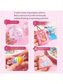 一套纳米胶带泡泡套装，包含闪粉、粘土、可爱贴纸和配件工具，纳米胶带手工制作，适合学生、青少年和女孩，可作为节日礼物、生日礼物、礼品袋填充物、圣诞袜礼物（配件颜色随机）