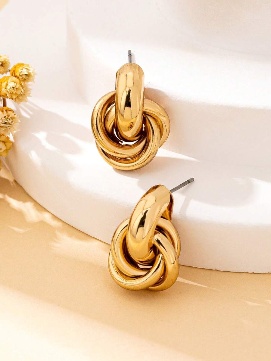 1 Pair Women's Shiny Line C-Shaped Hoop Earrings, Fashionable & Minimalist, Suitable For Daily Wear And Vacation