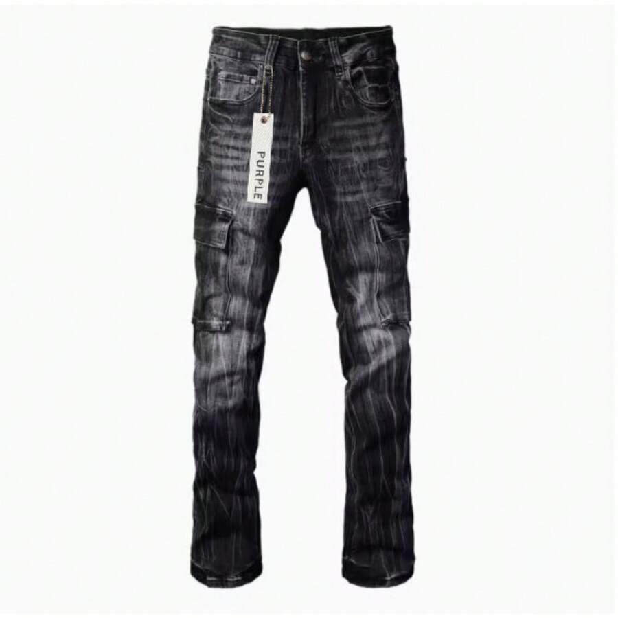 Vintage Multi-Pocket Personality Denim Loose Washed Wide-Leg Pants - 黑色 - 查看 1