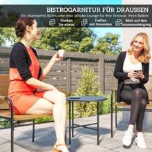 Outsunny 3-Piece Rattan Bistro Set, Garden Furniture With 2 Chairs, Coffee Table, Balcony Or Terrace Furniture, Steel, Yellow - Apricot - View 4