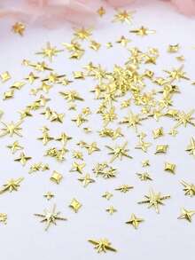 6 ngôi sao 3D dạng lưới, ngôi sao năm cánh, trang sức kim loại mạ vàng, trang trí móng tay nghệ thuật, hình tam giác vàng, hình vuông, hình tia sáng, hình chữ thập, trang sức móng tay hình ngôi sao, đồ trang trí móng tay phong cách Y2K Nhật Bản, phụ kiện móng tay tự làm, đá trang trí móng tay, vật tư làm móng. - Vàng - Xem 2