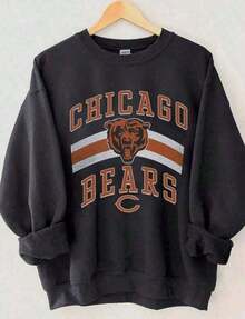 Vintage Chicago- Football Crewneck Sweatshirt, Football T-Shirt, Chicago Game Day , Sweatshirt-New Fall & Winter Apparel - Unisex Long-Sleeved Loose-Fitting Cotton Blend Hoodies In Casual Couple Style Heart Print Crew Neck Sweatshirt,Ladies Casual Crew Neck Pullover,Ladies Cozy Valentine's Day Loungewear Crew Neck Sweatshirt - màu đen - Xem 12