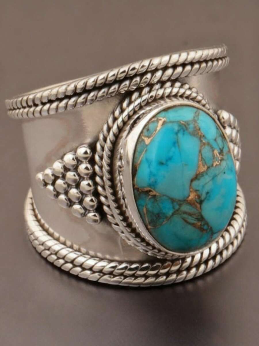 1 Nhẫn ngọc lam giả hình học cổ điển phong cách Bohemian dành cho trang sức nữ, phụ kiện quần áo hàng ngày và dự tiệc - nhẫn - Xem 1