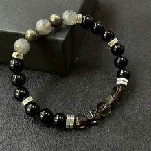 1PC Armor Protection Bracelet/High Quality Labrador, Pyrite, Obsidian, Inlaid Smoked Quartz Handmade Natural Stone Bead Crystal F Bracelet Courage And Confidence Anxiety Bracelet Natural True Crystal Gemstone Jewelry, Father's Day Mother's Day Gift - màu đen - Xem 2