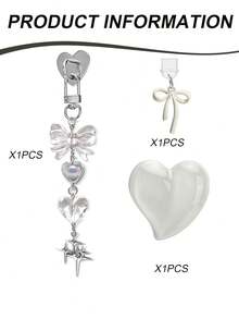 3pcs Cute Kindle Accessories Set, Including Dust Plug Pendant (Type-C/USB-C), Heart-Shaped Grip Stand, And Shiny Keychain With Hook, Suitable For Kindle Paperwhite 11th And 12th Generation - Multicolor - View 12