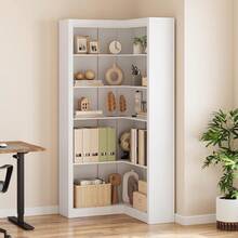 Estante de la esquina de 5 niveles, Estante de la esquina de la granja de 71.8 pulgadas, Estante de libros grande en forma de L, Estante de pantalla para estantes pesados, Estantes con almacenamiento - Blanco - Ver 5