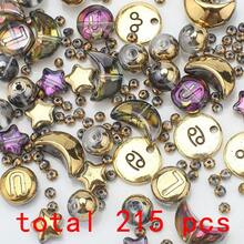 215pcs Multi-Style Glass Beads Set, Including Star, Moon, Round Beads, Initial Letter Zodiac Sign Metal Tags, DIY Jewelry Making Supplies For Necklace, Bracelet, Women's Jewelry, Phone Charm, Keychain, Birthday Gift, Holiday Gift - Star, Moon, Letter, Constellation Color - View 17