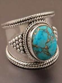 1 Nhẫn ngọc lam giả hình học cổ điển phong cách Bohemian dành cho trang sức nữ, phụ kiện quần áo hàng ngày và dự tiệc - nhẫn - Xem 5